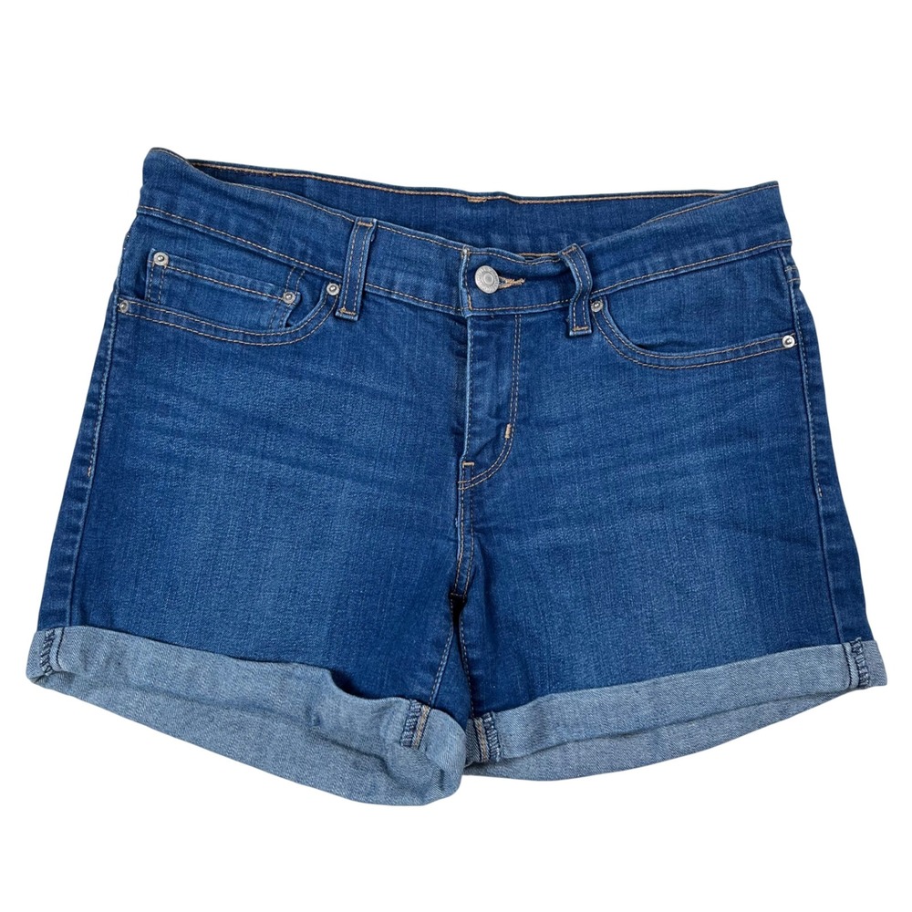 Levi's Denim Shorts Women 28 Blue Cuffed Mid Rise Medium Wash Stretch 5-Pocket